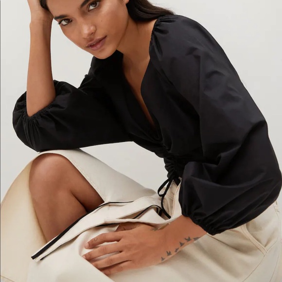 Mango cotton blouse with ruched detail US size 2 black - Picture 6 of 10